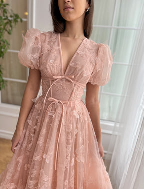 Dressime A Line V Neck Tulle Long Party Dress With Butterfly