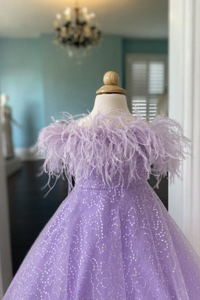 Dressime A Line Strapless Tulle Girl Pageant Dress With Feather