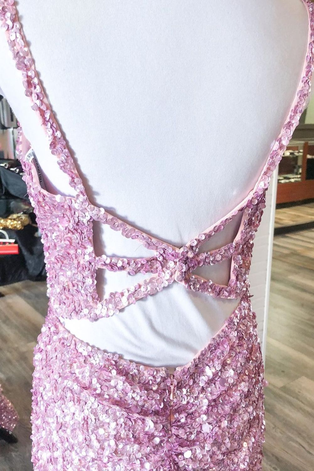 Dressime Glitter Mermaid Sequins V Neck Long Prom Dresses with Slit
