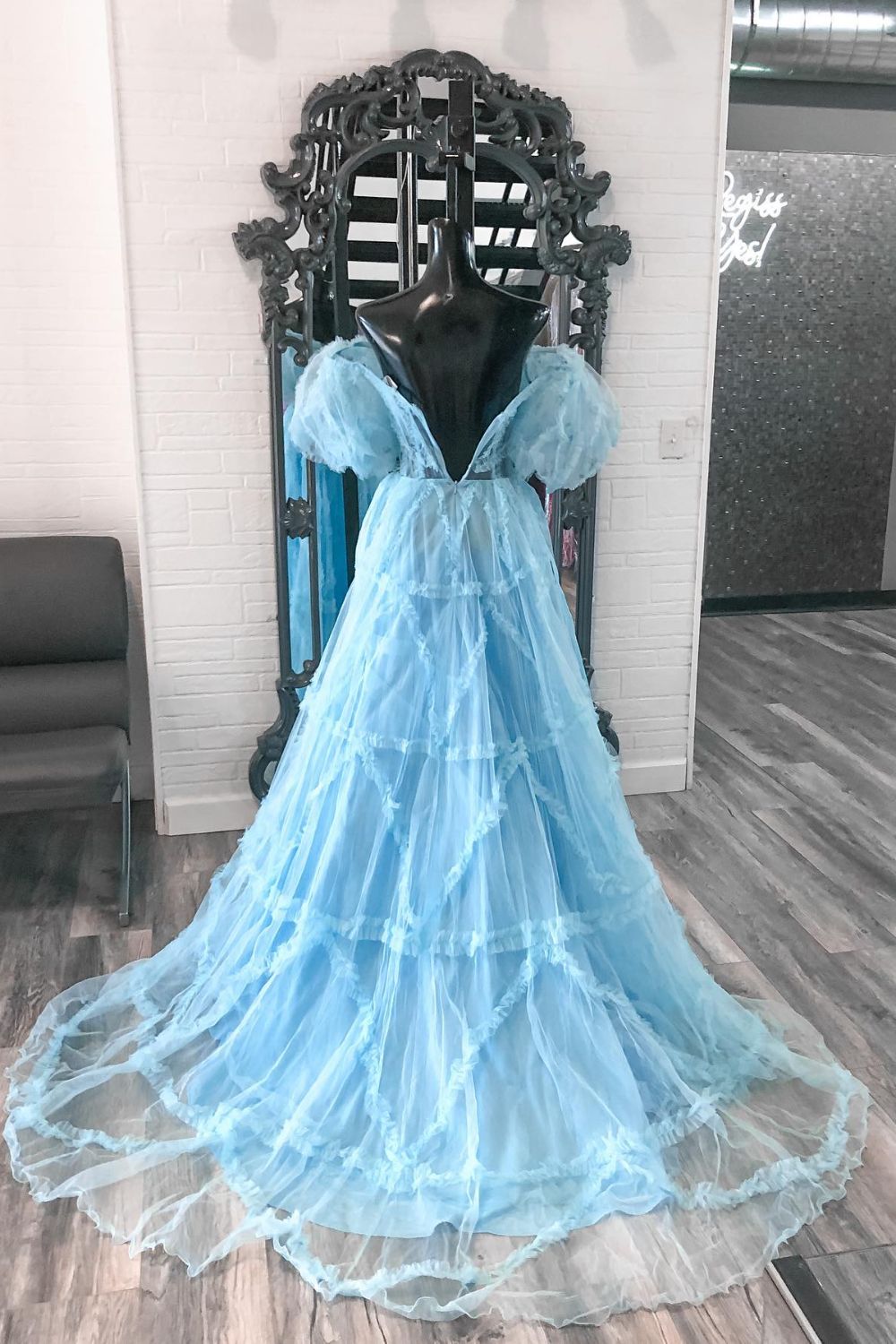 Dressime A Line Off the Shoulder Tulle Prom Dresses