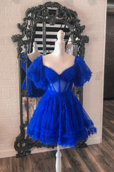Dressime Off The Shoulder A Line Homecoming Dresses Tulle With Ruffles