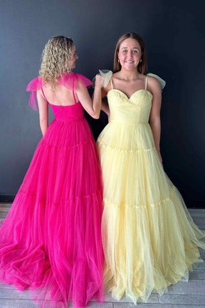Dressime A-Line Straps Dot Tulle Prom Dresses with Bow Tie