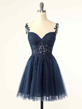 Dressime Tulle V Neck Above Knee Lace Appliques Short Homecoming Dresses