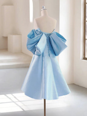 Dressime A-Line Sweetheart Satin Short Party Dress With Puff Sleeves