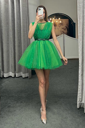 Dressime A Line Jewel Neck Tulle Short/Mini Homecoming Dress With Beaded