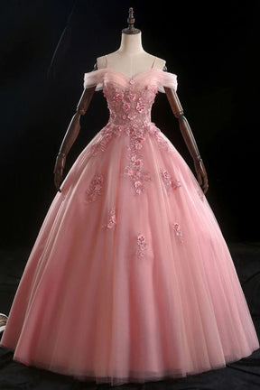 Dressime Ball Gown Off Shoulder Tulle Princess Dress With Flowers &Appliques