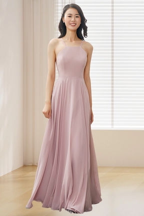 Dressime A Line Halter Chiffon Long Bridesmaid Dress dressime