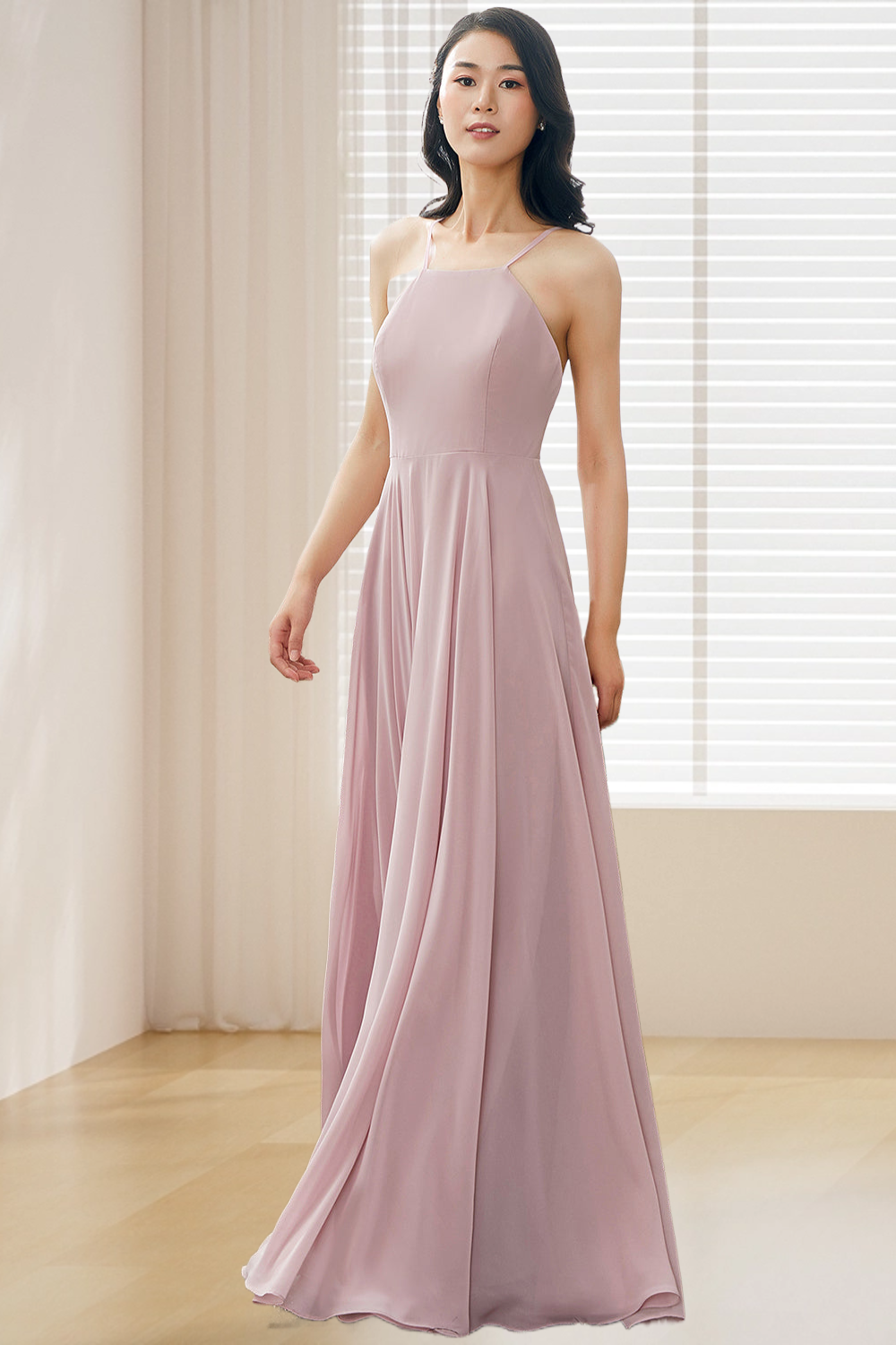 Dressime A Line Halter Chiffon Long Bridesmaid Dress dressime