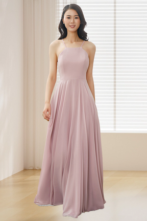 Dressime A Line Halter Chiffon Long Bridesmaid Dress dressime