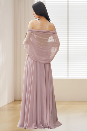 Dressime A Line Halter Chiffon Long Bridesmaid Dress dressime