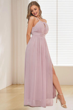 Dressime A Line Halter Chiffon Long Bridesmaid Dress with Slit dressime