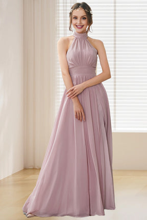 Dressime A Line Halter Pleated Chiffon Bridesmaid Dress dressime