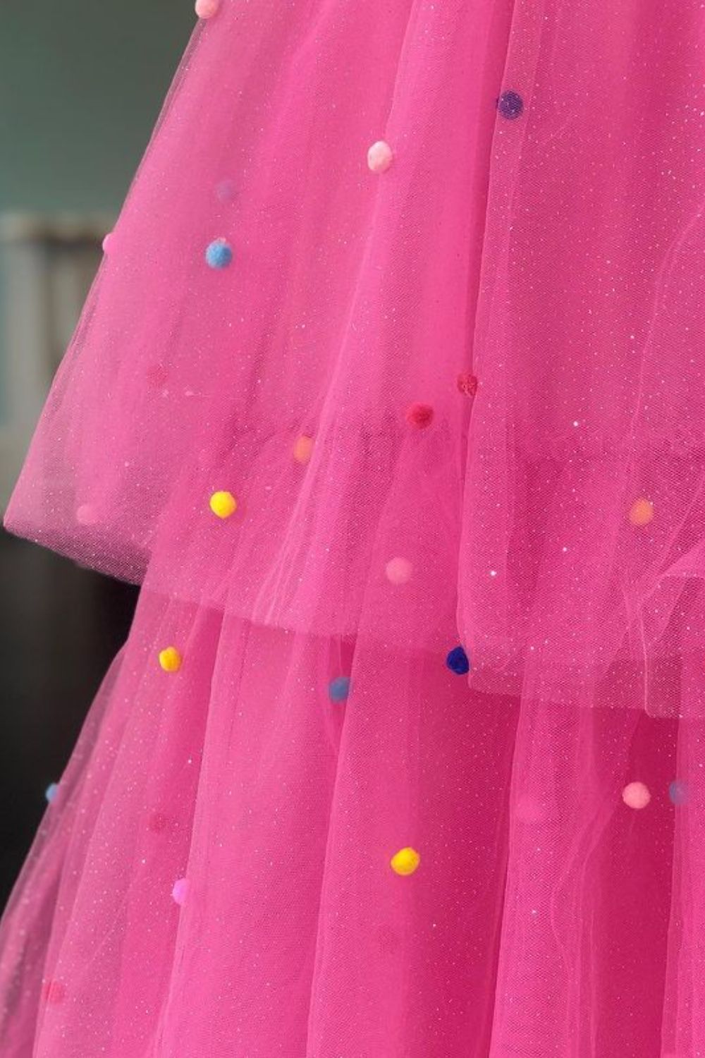 Dressime A-Line Halter Tulle Tiered Prom Dress with Colorful Dots dressime