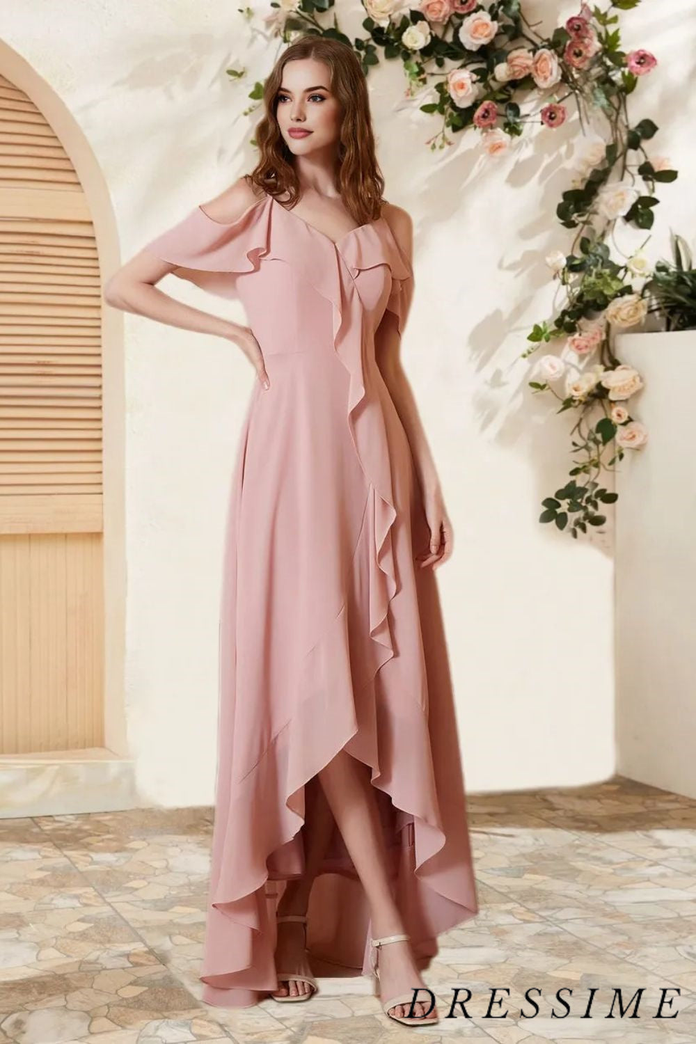 Dressime A Line Off The Shoulder Chiffon Asymmetrical Bridesmaid Dress dressime