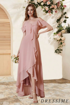 Dressime A Line Off The Shoulder Chiffon Asymmetrical Bridesmaid Dress dressime