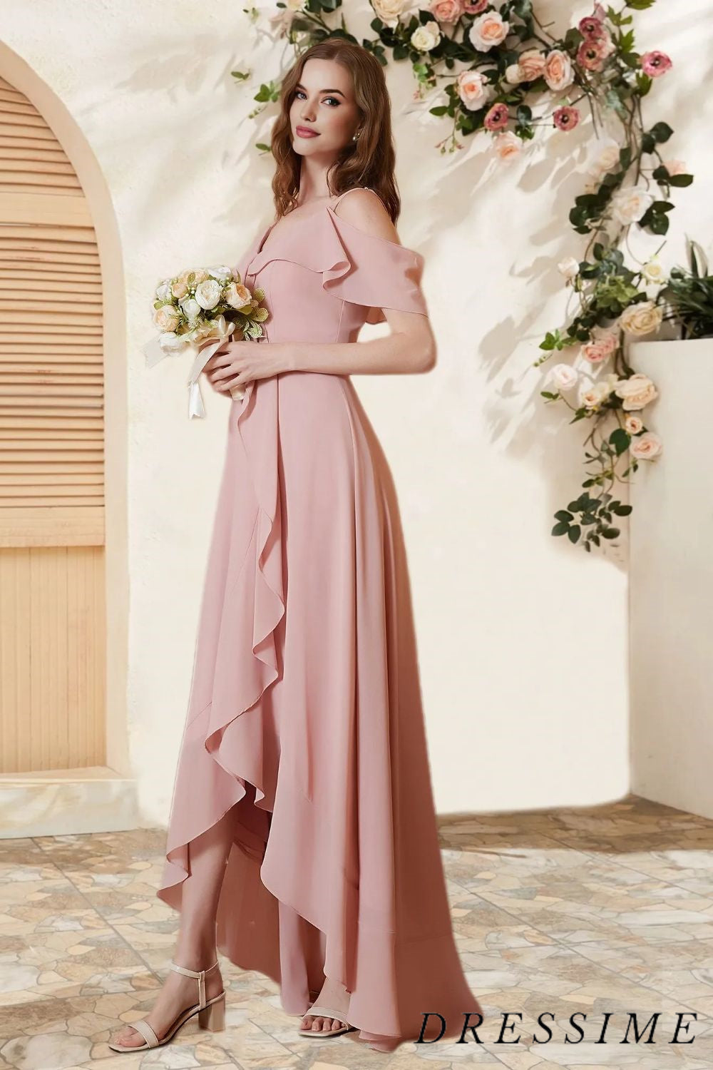 Dressime A Line Off The Shoulder Chiffon Asymmetrical Bridesmaid Dress dressime