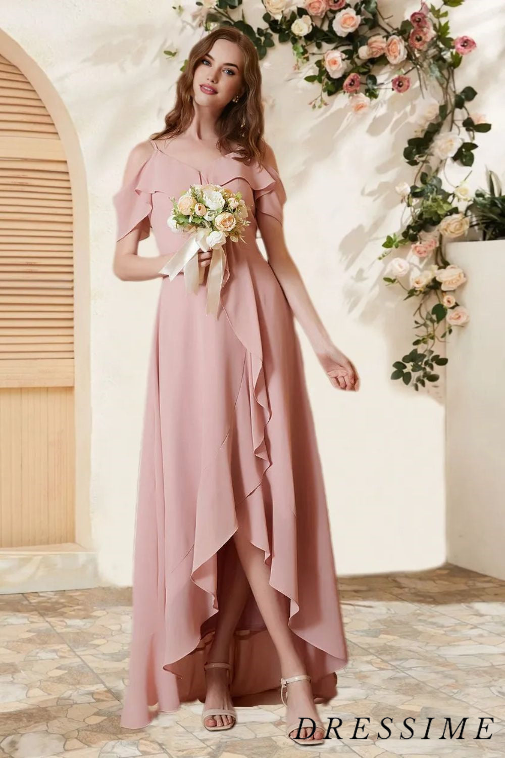 Dressime A Line Off The Shoulder Chiffon Asymmetrical Bridesmaid Dress dressime