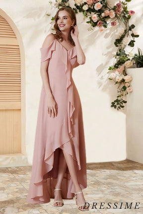 Dressime A Line Off The Shoulder Chiffon Asymmetrical Bridesmaid Dress dressime