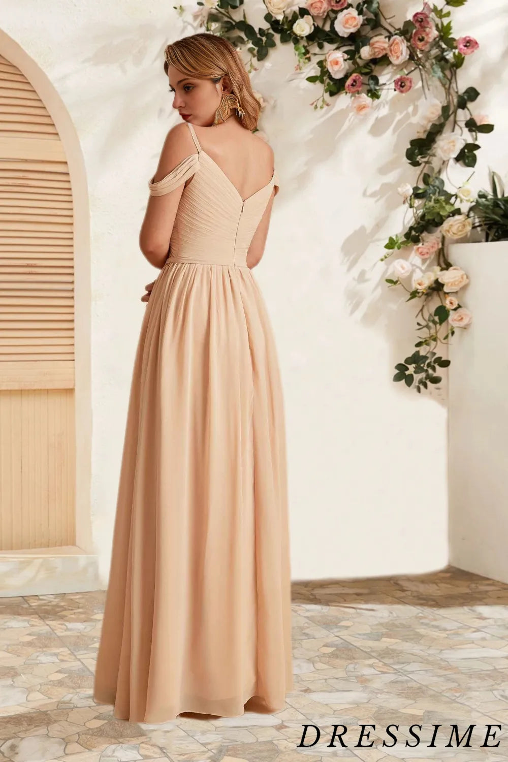 Dressime A Line Off The Shoulder Chiffon Floor Length Bridesmaid Dress dressime