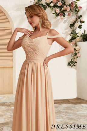 Dressime A Line Off The Shoulder Chiffon Floor Length Bridesmaid Dress dressime