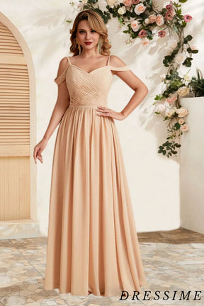 Dressime A Line Off The Shoulder Chiffon Floor Length Bridesmaid Dress dressime