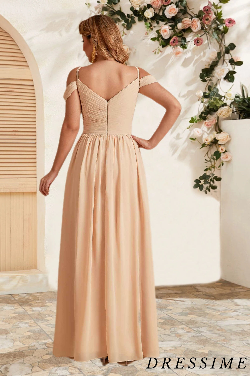 Dressime A Line Off The Shoulder Chiffon Floor Length Bridesmaid Dress dressime