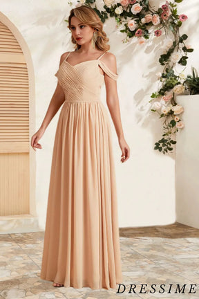 Dressime A Line Off The Shoulder Chiffon Floor Length Bridesmaid Dress dressime