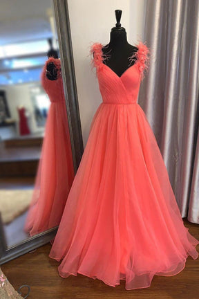 Dressime A-Line Off The Shoulder Tulle Ruched Feather Prom Dress With Slit dressime