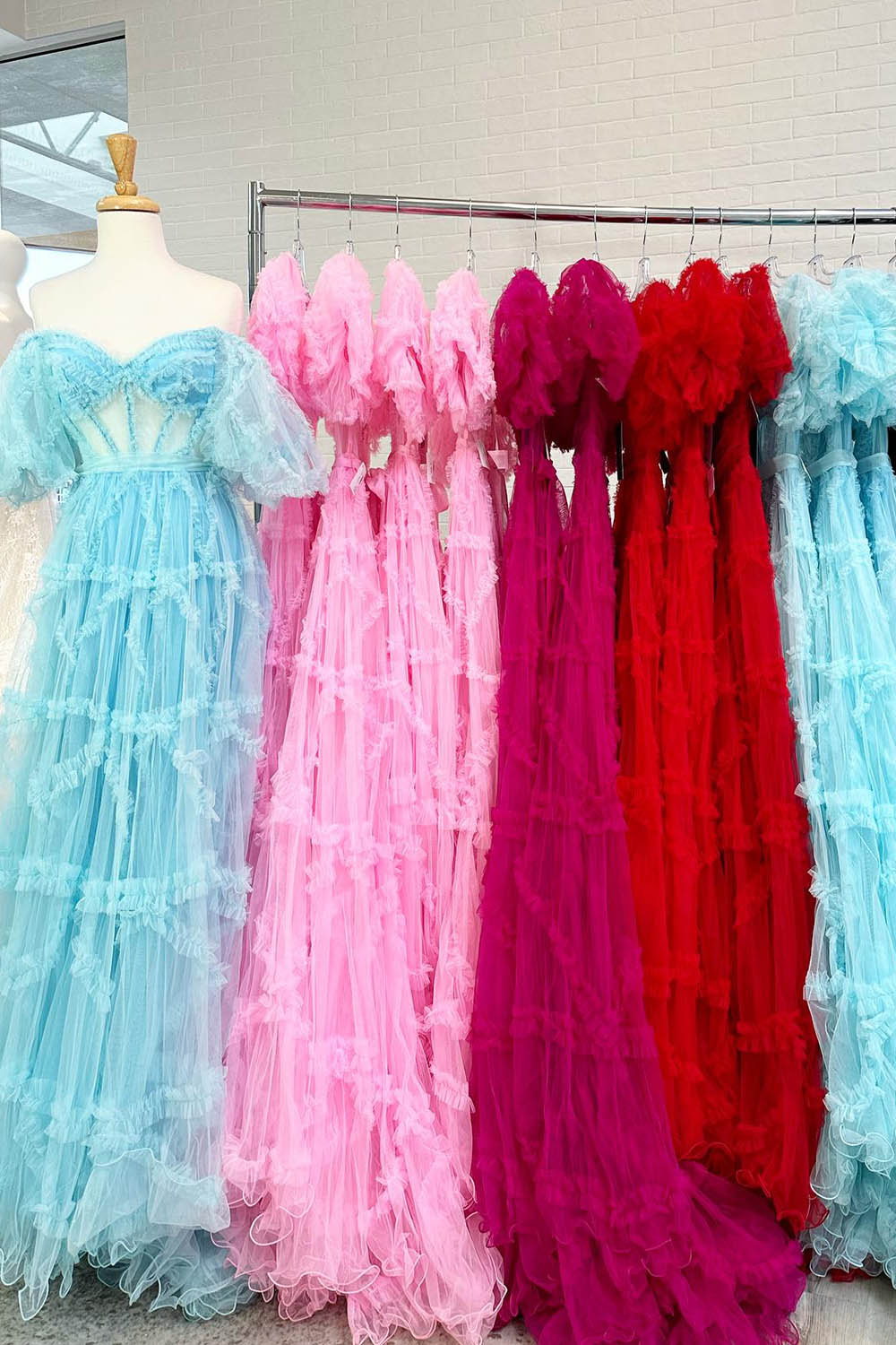 dressimeA Line Off the Shoulder Tulle Prom Dresses 