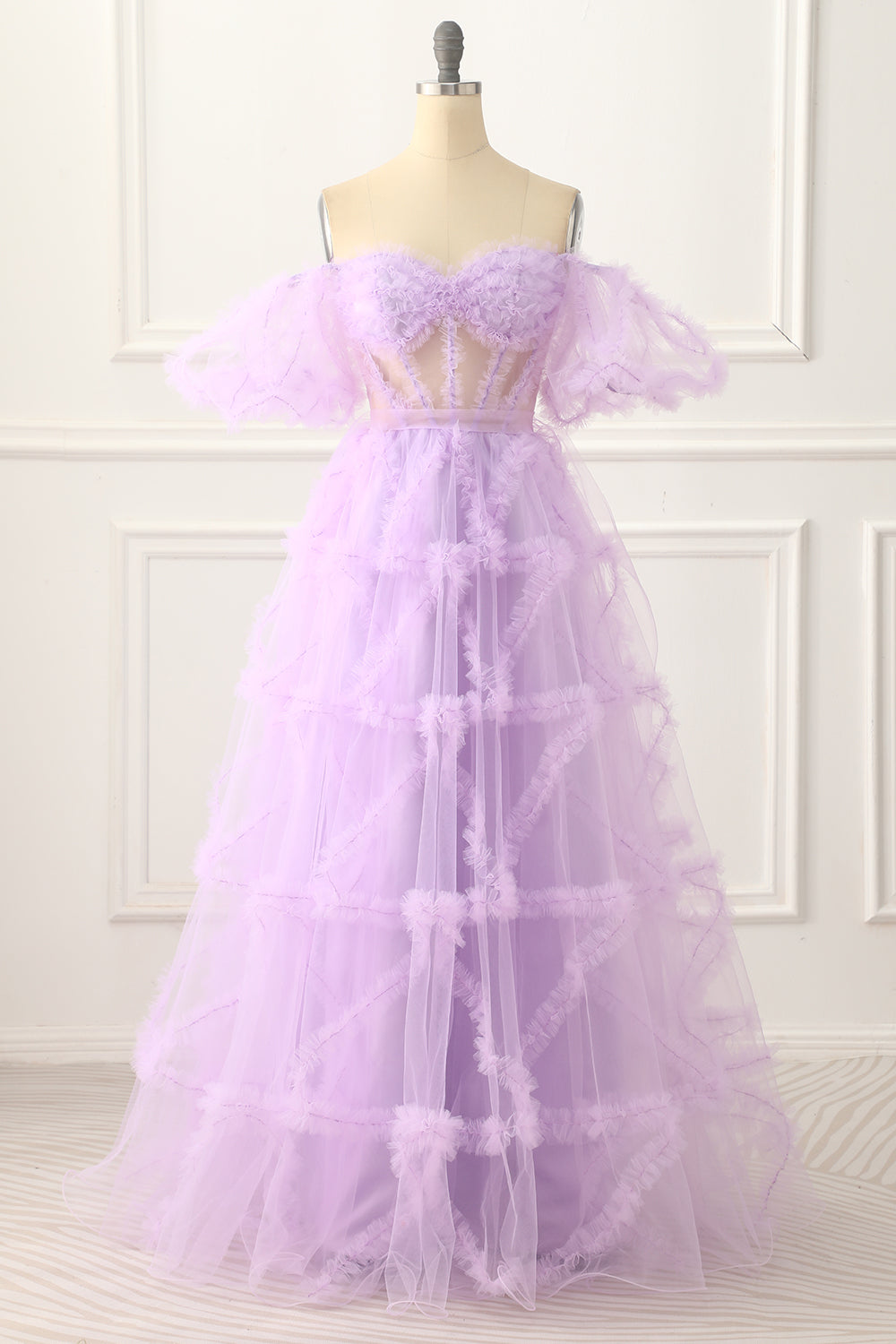 dressimeA Line Off the Shoulder Tulle Prom Dresses 