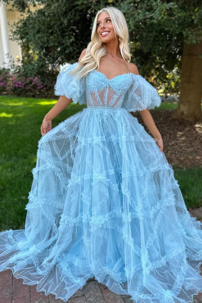 dressimeA Line Off the Shoulder Tulle Prom Dresses 