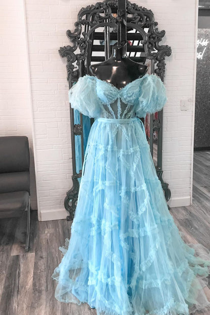 Dressime A Line Off the Shoulder Tulle Prom Dresses dressime