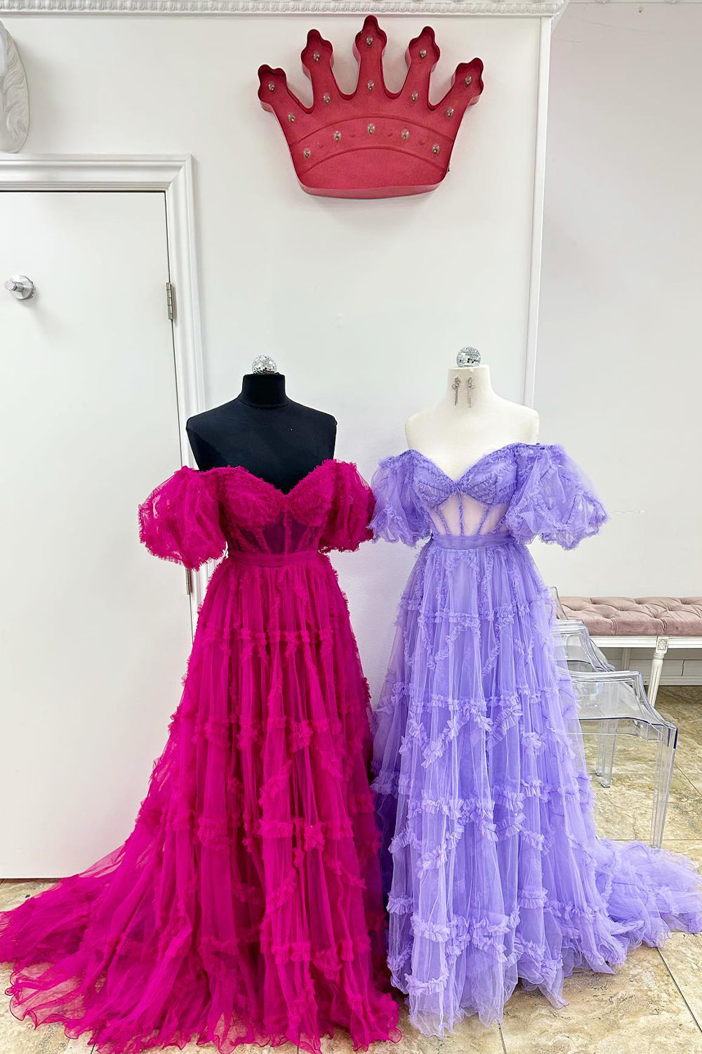 dressimeA Line Off the Shoulder Tulle Prom Dresses 