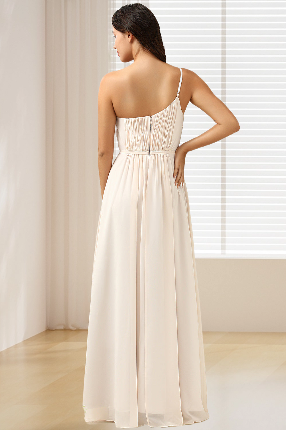 Dressime A Line One Shoulder Chiffon Long Bridesmaid Dress dressime