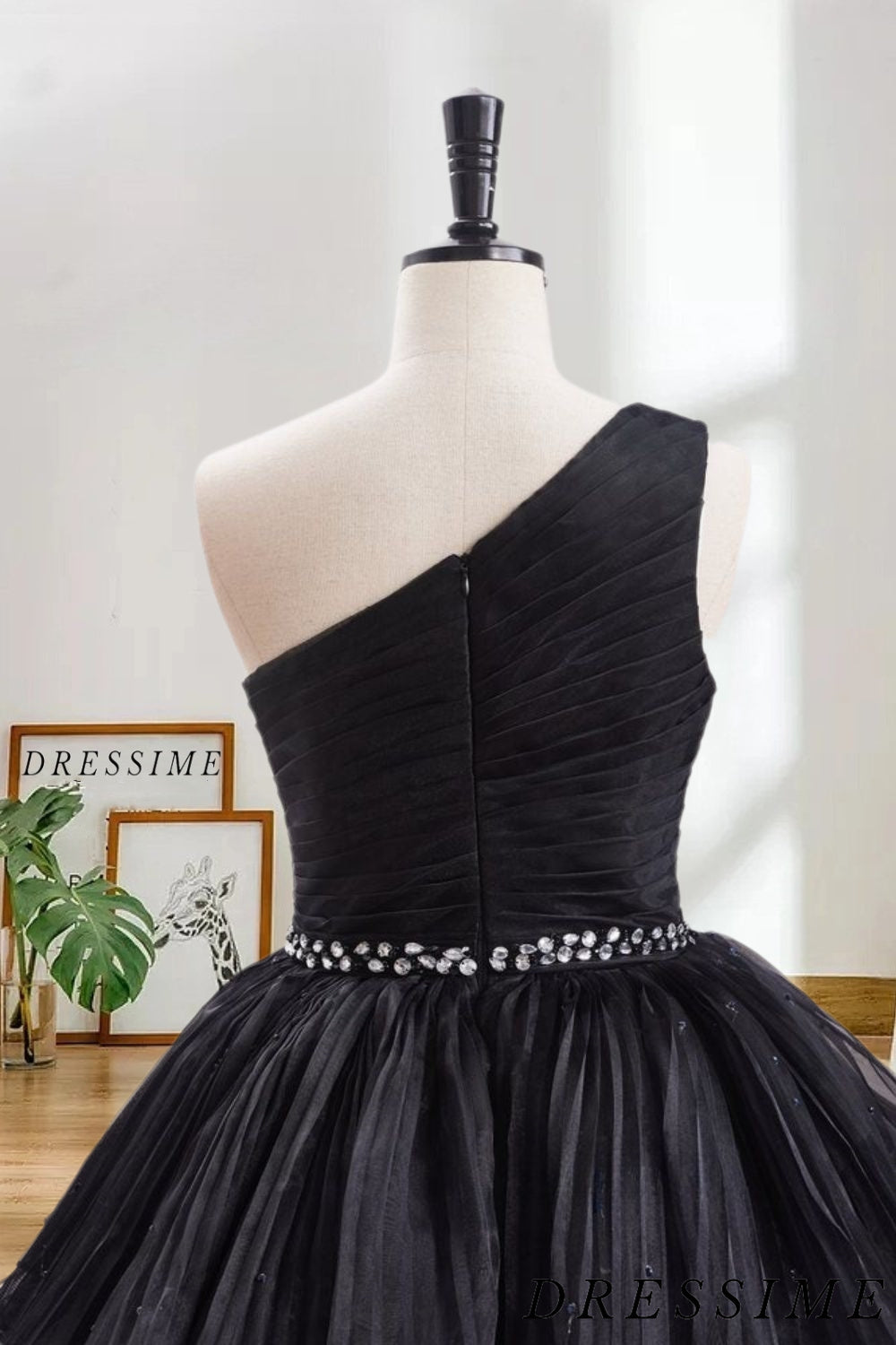 Dressime A Line One Shoulder Organza Tiered Short/Mini Homecoming Dresses with Beaded dressime