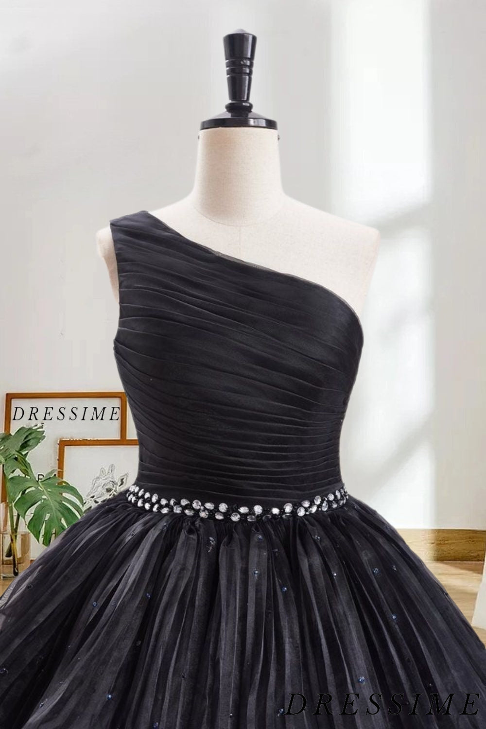 Dressime A Line One Shoulder Organza Tiered Short/Mini Homecoming Dresses with Beaded dressime