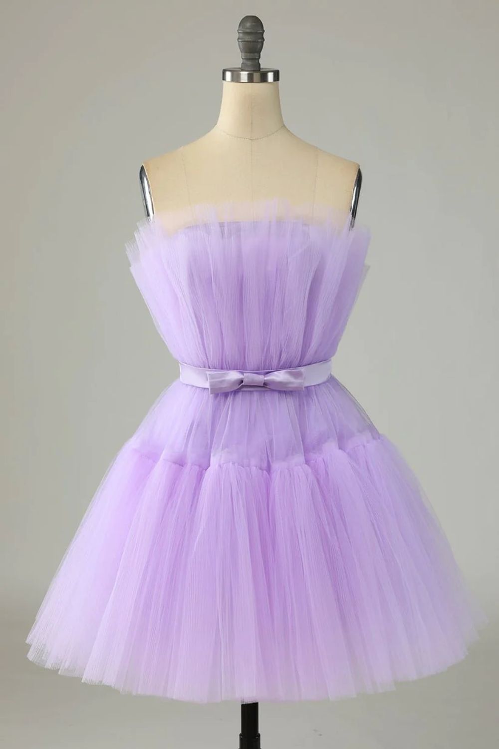 Dressime A Line Pink Tulle Above-Knee Homecoming Cocktail Dress With Bowknot dressime