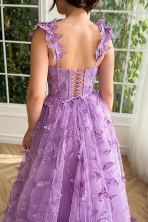 dressimeA-Line/Princess Sleeveless Spaghetti Straps Floor-Length Butterfly Tulle Prom Dresses 