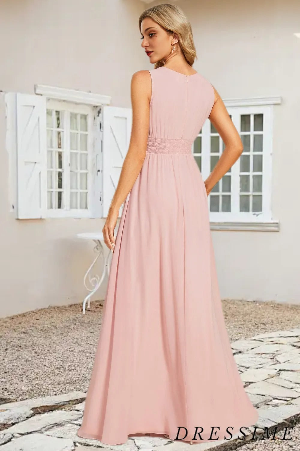 Dressime A-Line Round Neck Floor Length Chiffon Bridesmaid Dress dressime