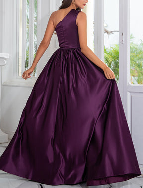 Dressime A Line Satin One Shoulder Prom Dress With Side Split dressime