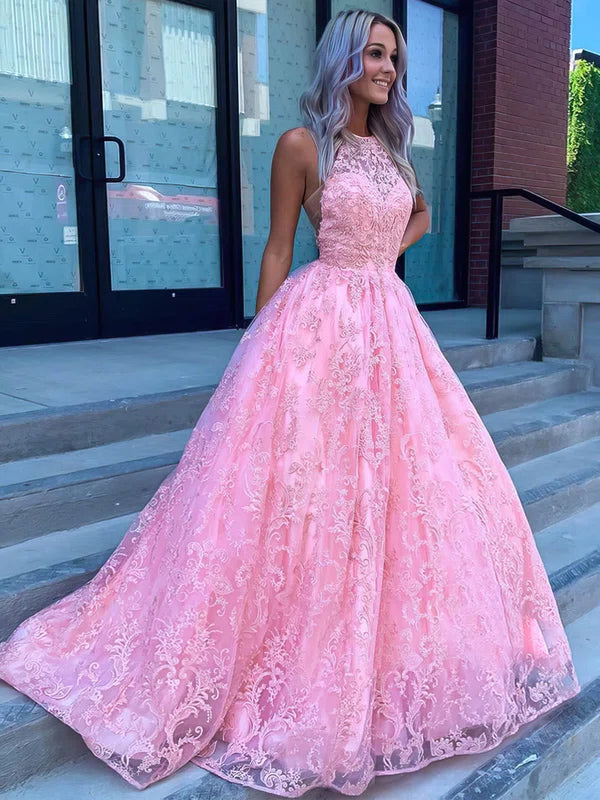 Dressime A Line Scoop Neck Tulle Beaded Prom Dress With Appliques dressime