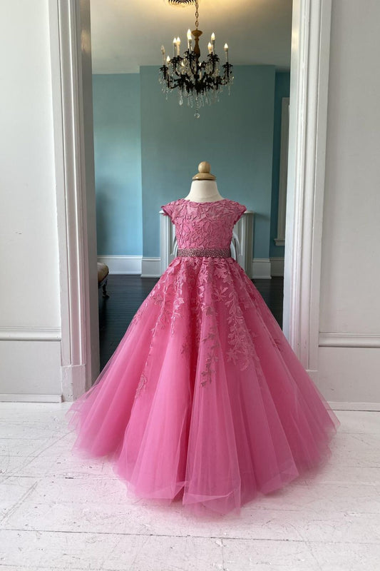 Dressime A-Line Scoop Neck Tulle Girl Pageant Dress with Applique dressime