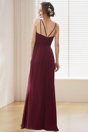 Dressime A Line Spaghetti Straps Chiffon Slit Floor Length Bridesmaid Dresses dressime