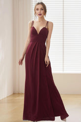 Dressime A Line Spaghetti Straps Chiffon Slit Floor Length Bridesmaid Dresses dressime