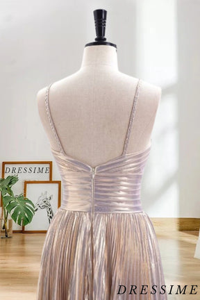 Dressime A Line Spaghetti Straps Keyhole Metallic Pleated Short/Mini Homecoming Dress dressime