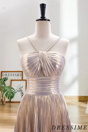 Dressime A Line Spaghetti Straps Keyhole Metallic Pleated Short/Mini Homecoming Dress dressime