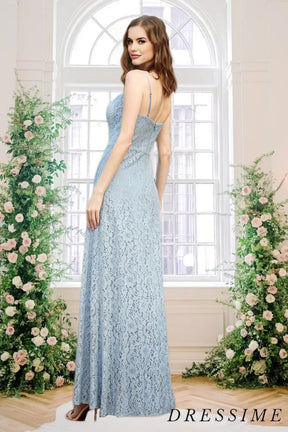 Dressime A Line Spaghetti Straps Lace Long Bridesmaid Dress With Slit dressime