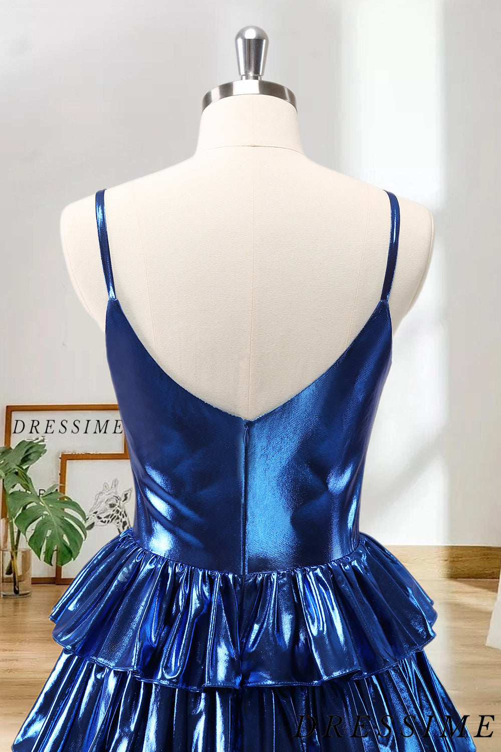 Dressime A Line Spaghetti Straps Metallic Pleated Tiered Short/Mini Homecoming Dress dressime