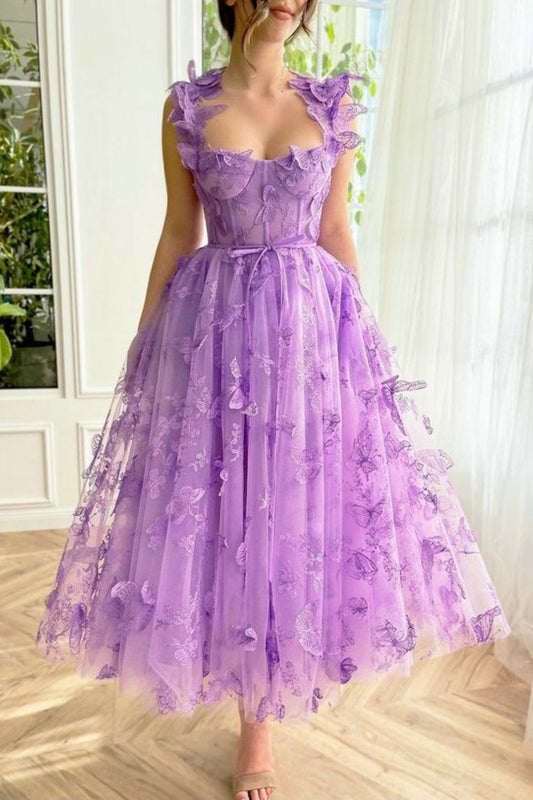 Dressime A-Line Spaghetti Straps Tulle Homecoming Dresses with Butterfly dressime