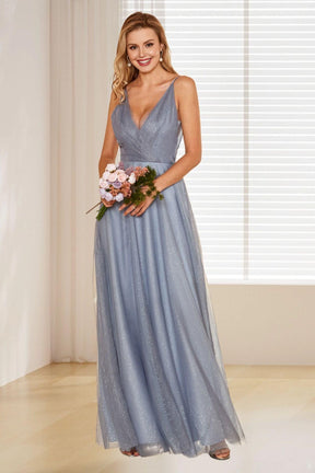 Dressime A Line Spaghetti Straps Tulle Long Bridesmaid Dress dressime